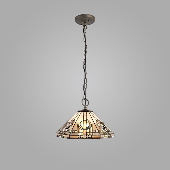 Areta 3 Light Downlighter Pendant E27 With 40cm Tiffany Shade, White/Grey/Black/Clear Crystal/Aged Antique Brass