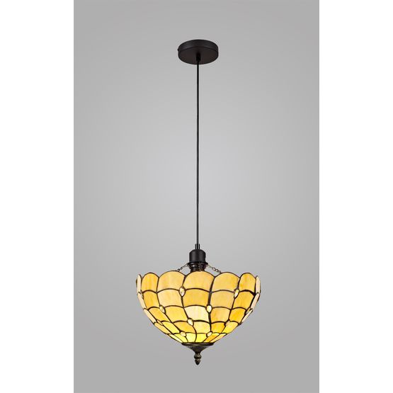 Camillie 1 Light Uplighter Pendant E27 With 30cm Tiffany Shade, Beige/Clear Crystal/Black