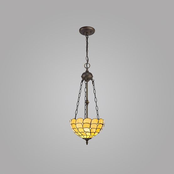 Camillie 2 Light Uplighter Pendant E27 With 30cm Tiffany Shade, Beige/Clear Crystal/Aged Antique Brass