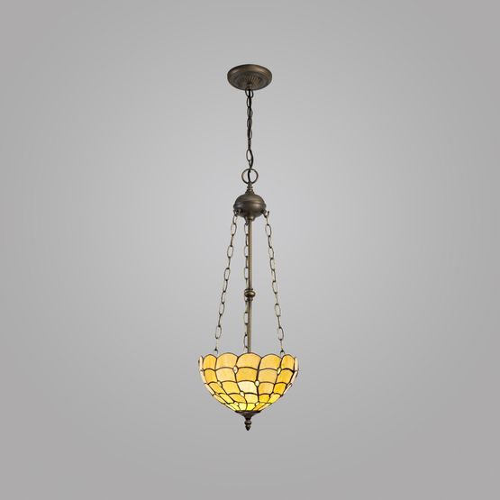 Camillie 3 Light Uplighter Pendant E27 With 30cm Tiffany Shade, Beige/Clear Crystal/Aged Antique Brass