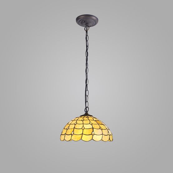 Camillie 1 Light Downlighter Pendant E27 With 40cm Tiffany Shade, Beige/Clear Crystal/Aged Antique Brass