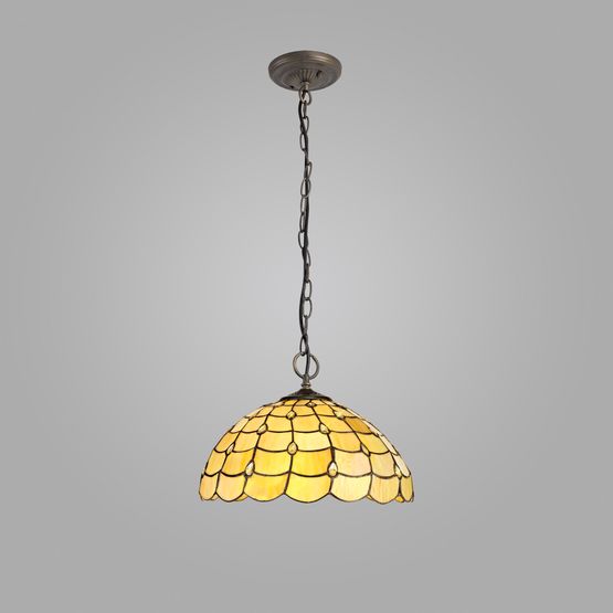 Camillie 3 Light Downlighter Pendant E27 With 40cm Tiffany Shade, Beige/Clear Crystal/Aged Antique Brass