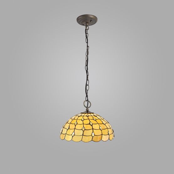 Camillie 3 Light Downlighter Pendant E27 With 50cm Tiffany Shade, Beige/Clear Crystal/Aged Antique Brass
