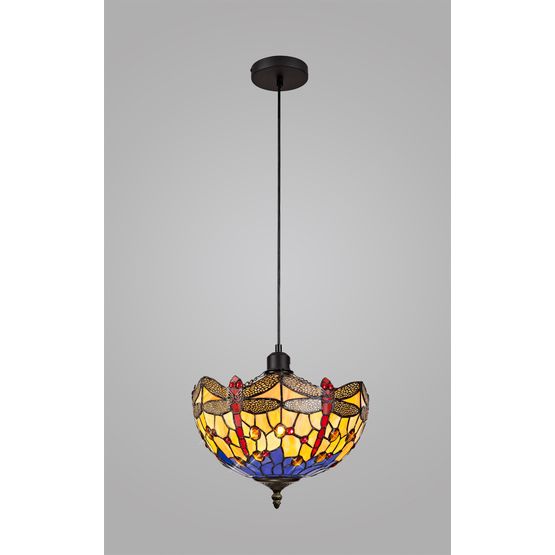 Haze 1 Light Uplighter Pendant E27 With 30cm Tiffany Shade, Blue/Orange/Crystal/Black