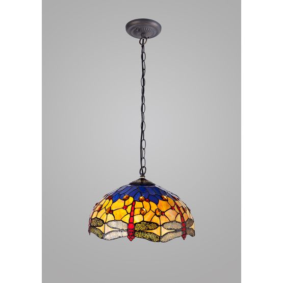 Haze 1 Light Downlighter Pendant E27 With 40cm Tiffany Shade, Blue/Orange/Crystal/Aged Antique Brass