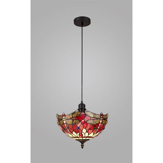 Haze 1 Light Uplighter Pendant E27 With 30cm Tiffany Shade, Purple/Pink/Crystal/Black