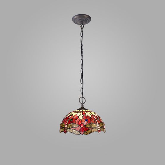 Haze 2 Light Downlighter Pendant E27 With 30cm Tiffany Shade, Purple/Pink/Crystal/Aged Antique Brass
