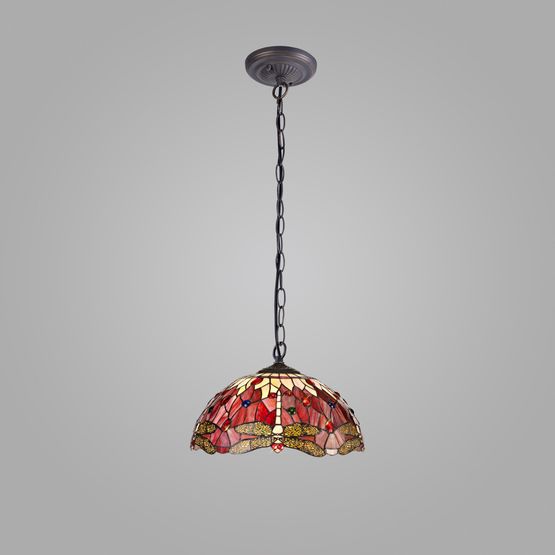 Haze 1 Light Downlighter Pendant E27 With 40cm Tiffany Shade, Purple/Pink/Crystal/Aged Antique Brass