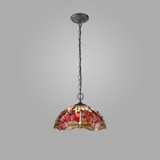 Haze 2 Light Downlighter Pendant E27 With 40cm Tiffany Shade, Purple/Pink/Crystal/Aged Antique Brass
