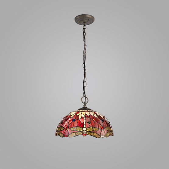 Haze 3 Light Downlighter Pendant E27 With 40cm Tiffany Shade, Purple/Pink/Crystal/Aged Antique Brass