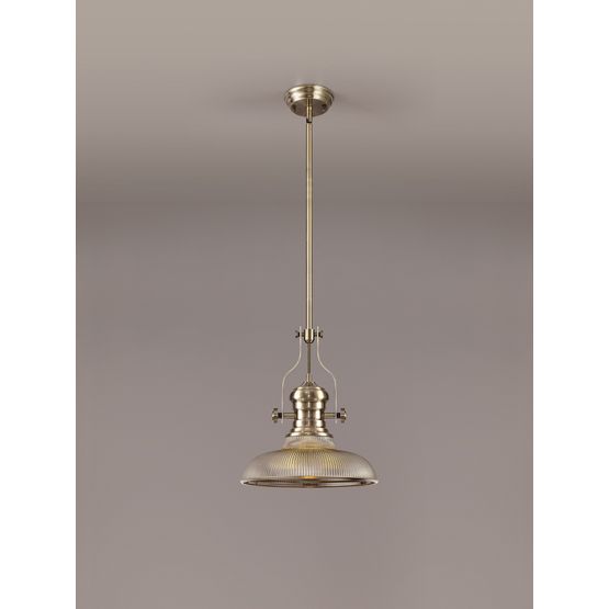 Lucinda 1 Light Pendant E27 With 30cm Round Glass Shade, Antique Brass/Smoked