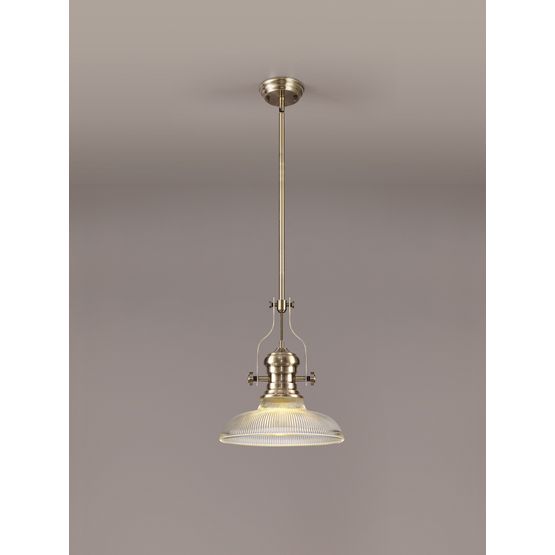 Lucinda 1 Light Pendant E27 With 30cm Round Glass Shade, Antique Brass/Clear
