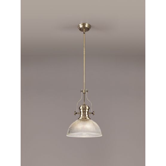 Lucinda 1 Light Pendant E27 With 30cm Dome Glass Shade, Antique Brass/Clear