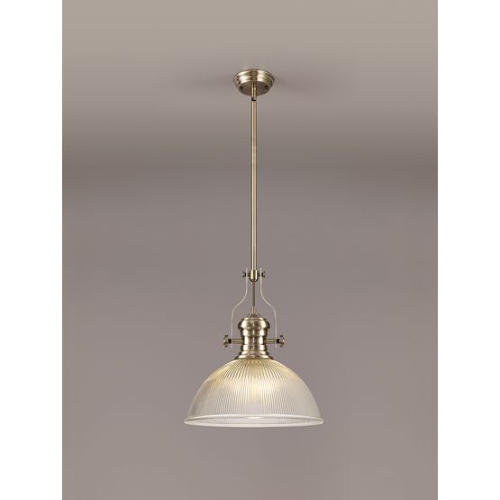 Lucinda 1 Light Pendant E27 With 38cm Dome Glass Shade, Antique Brass/Clear
