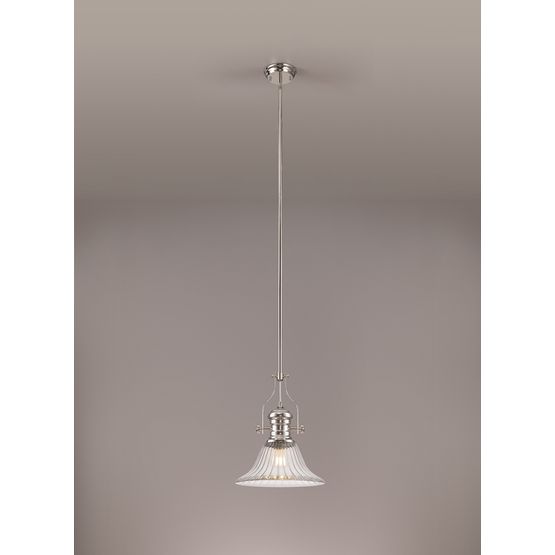Lucinda 1 Light Pendant E27 With 30cm Bell Glass Shade, Polished Nickel/Clear