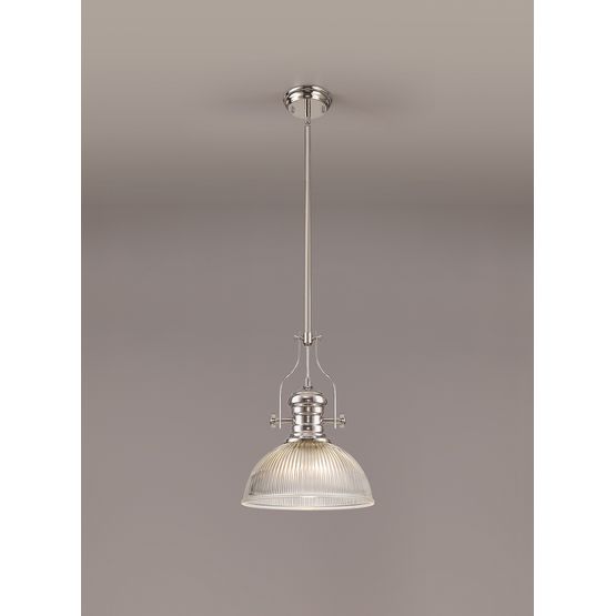 Lucinda 1 Light Pendant E27 With 30cm Dome Glass Shade, Polished Nickel/Clear