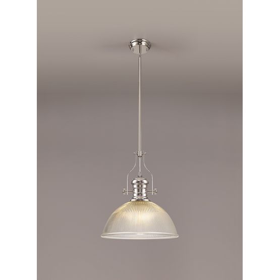 Lucinda 1 Light Pendant E27 With 38cm Dome Glass Shade, Polished Nickel/Clear