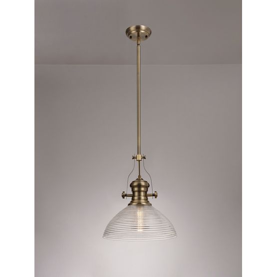 Lucinda 1 Light Pendant E27 With 33.5cm Prismatic Glass Shade, Polished Nickel/Clear