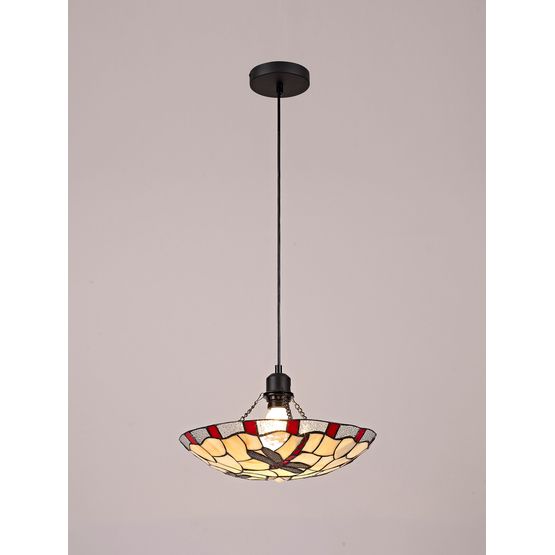 Olivia 1 Light Pendant E27 With 35cm Tiffany Shade, Red/Cream/Clear Crystal/Black