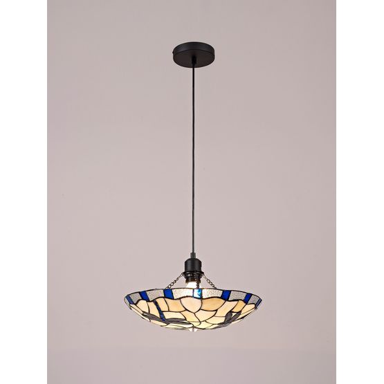 Olivia 1 Light Pendant E27 With 35cm Tiffany Shade, Blue/Cream/Clear Crystal/Black