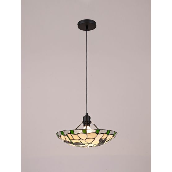 Olivia 1 Light Pendant E27 With 35cm Tiffany Shade, Green/Cream/Clear Crystal/Black