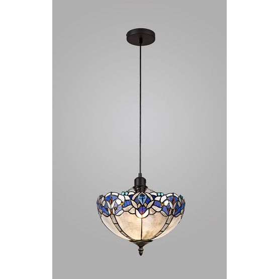 Orella 1 Light Uplighter Pendant E27 With 30cm Tiffany Shade, Blue/Clear Crystal/Black