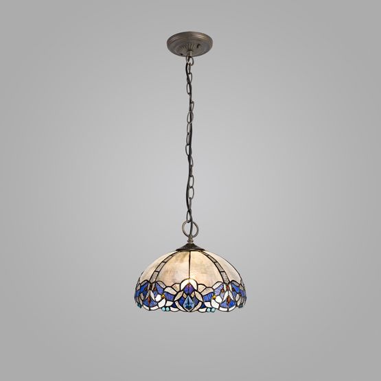 Orella 3-Light E27 Pendant With 30cm Tiffany Shade (Blue/Clear Crystal/Aged Antique Brass)
