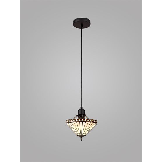 Teresa 1 Light Uplighter Pendant E27 With 30cm Tiffany Shade, Amber/Cream/Crystal/Black