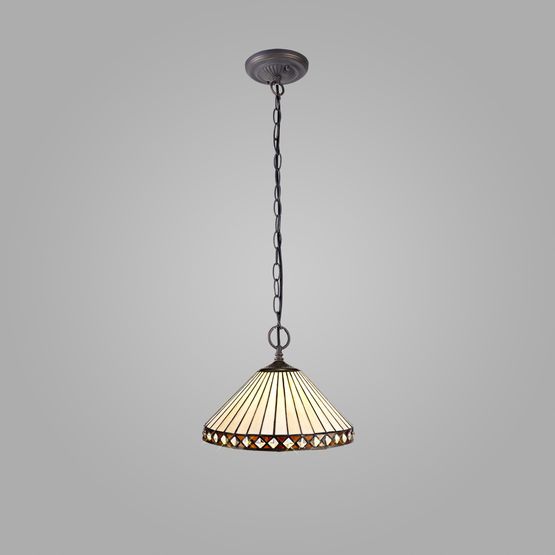 Teresa 2 Light Downlighter Pendant E27 With 30cm Tiffany Shade, Amber/Cream/Crystal/Aged Antique Brass