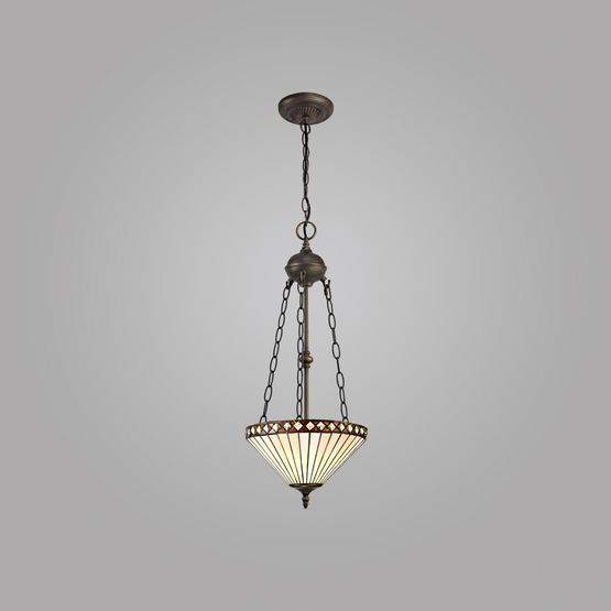 Teresa 2 Light Uplighter Pendant E27 With 30cm Tiffany Shade, Amber/Cream/Crystal/Aged Antique Brass