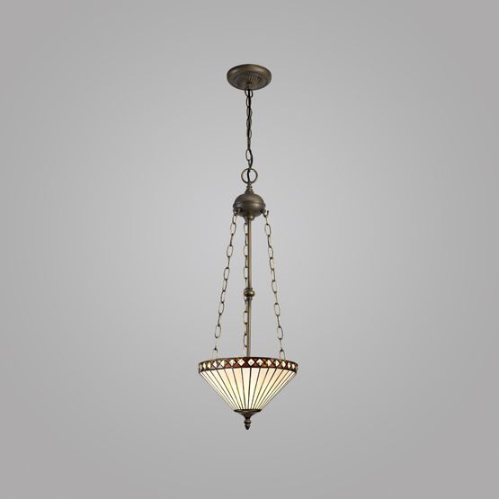 Teresa 3 Light Uplighter Pendant E27 With 30cm Tiffany Shade, Amber/Cream/Crystal/Aged Antique Brass