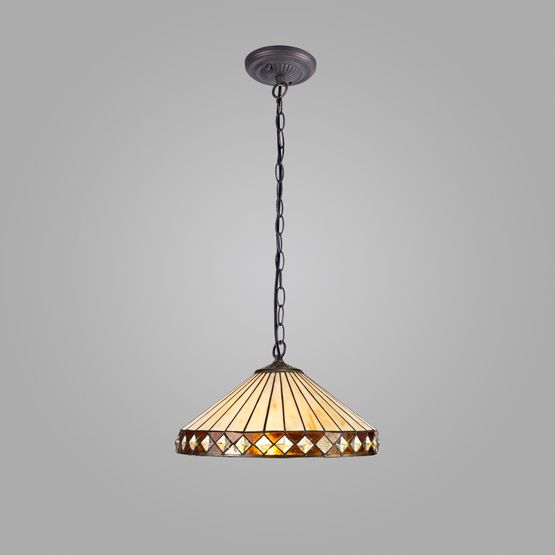 Teresa 1 Light Downlighter Pendant E27 With 40cm Tiffany Shade, Amber/Cream/Crystal/Aged Antique Brass