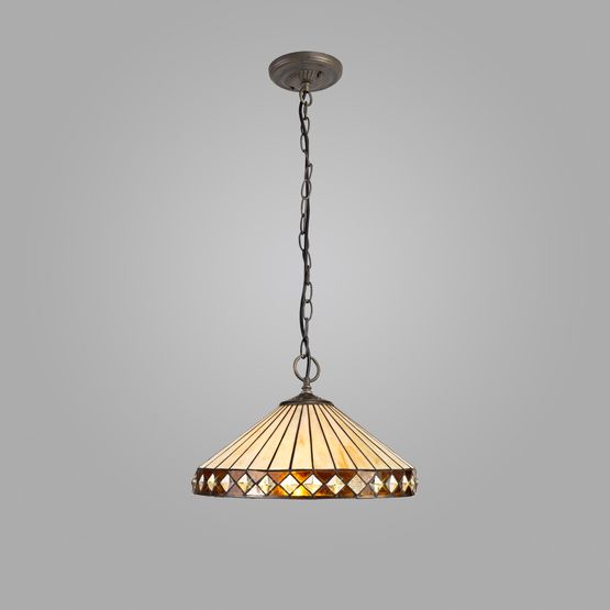 Teresa 3 Light Downlighter Pendant E27 With 40cm Tiffany Shade, Amber/Cream/Crystal/Aged Antique Brass
