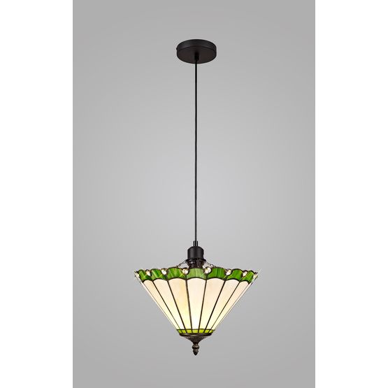 Una 1 Light Uplighter Pendant E27 With 30cm Tiffany Shade, Green/Cream/Crystal/Black