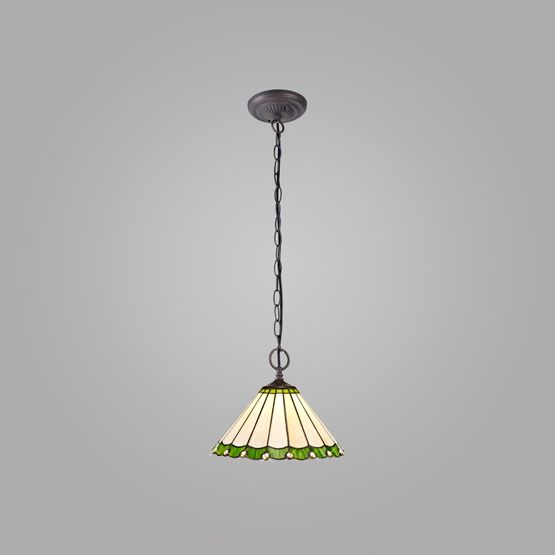Una 2 Light Downlighter Pendant E27 With 30cm Tiffany Shade, Green/Cream/Crystal/Aged Antique Brass
