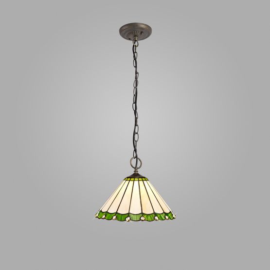 Una 3 Light Downlighter Pendant E27 With 30cm Tiffany Shade, Green/Cream/Crystal/Aged Antique Brass