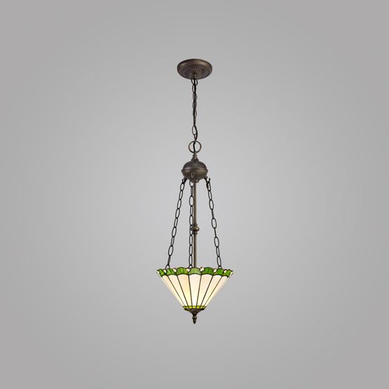 Una 2 Light Uplighter Pendant E27 With 30cm Tiffany Shade, Green/Cream/Crystal/Aged Antique Brass