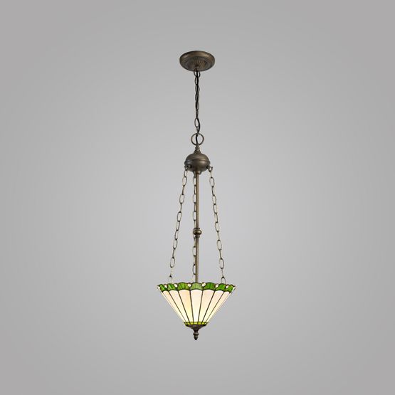 Una 3 Light Uplighter Pendant E27 With 30cm Tiffany Shade, Green/Cream/Crystal/Aged Antique Brass