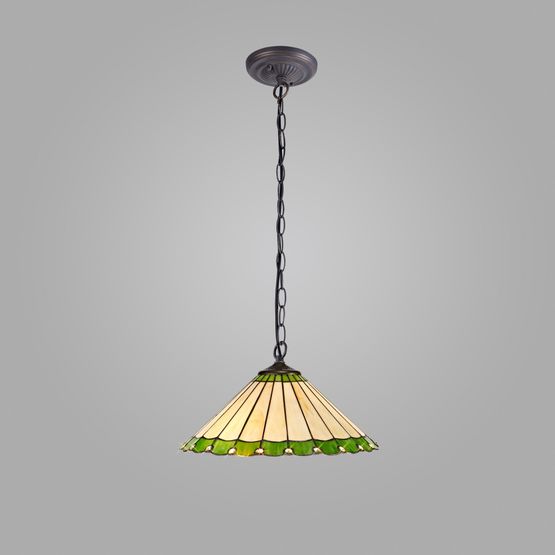 Una 1 Light Downlighter Pendant E27 With 40cm Tiffany Shade, Green/Cream/Crystal/Aged Antique Brass