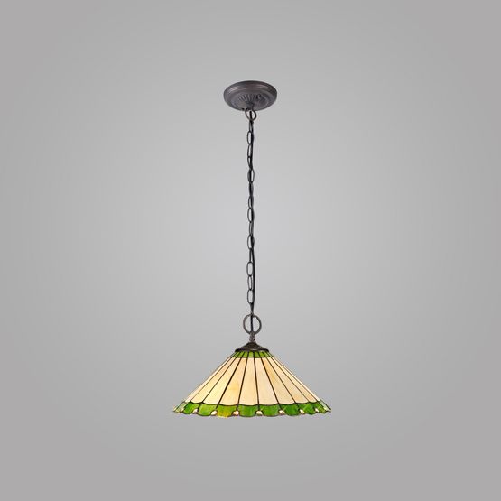 Una 2 Light Downlighter Pendant E27 With 40cm Tiffany Shade, Green/Cream/Crystal/Aged Antique Brass