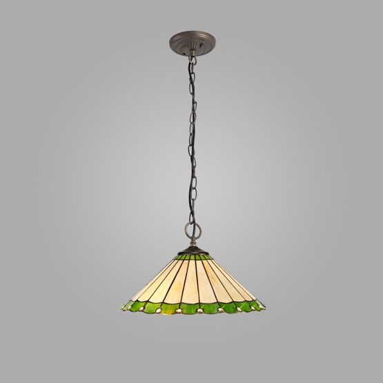 Una 3 Light Downlighter Pendant E27 With 40cm Tiffany Shade, Green/Cream/Crystal/Aged Antique Brass