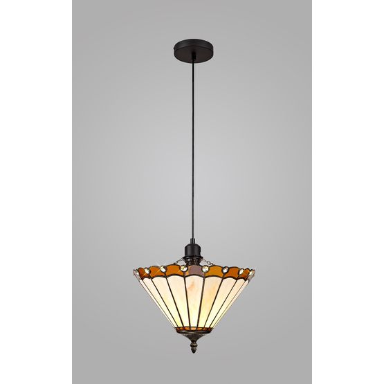 Una 1 Light Uplighter Pendant E27 With 30cm Tiffany Shade, Amber/Cream/Crystal/Black