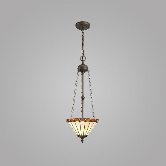 Una 3 Light Uplighter Pendant E27 With 30cm Tiffany Shade, Amber/Cream/Crystal/Aged Antique Brass