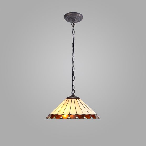 Una 1 Light Downlighter Pendant E27 With 40cm Tiffany Shade, Amber/Cream/Crystal/Aged Antique Brass