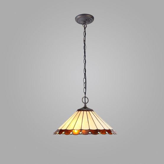 Una 2 Light Downlighter Pendant E27 With 40cm Tiffany Shade, Amber/Cream/Crystal/Aged Antique Brass