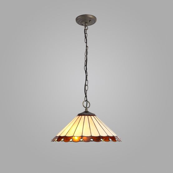 Una 3 Light Downlighter Pendant E27 With 40cm Tiffany Shade, Amber/Cream/Crystal/Aged Antique Brass