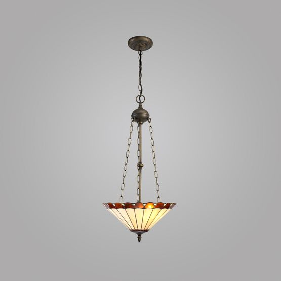 Una 3 Light Uplighter Pendant E27 With 40cm Tiffany Shade, Amber/Cream/Crystal/Aged Antique Brass