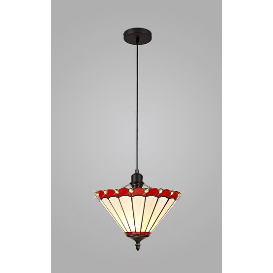 Una 1 Light Uplighter Pendant E27 With 30cm Tiffany Shade, Red/Cream/Crystal/Black