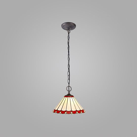 Una 2 Light Downlighter Pendant E27 With 30cm Tiffany Shade, Red/Cream/Crystal/Aged Antique Brass