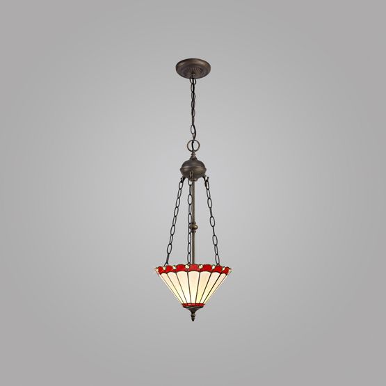 Una 2 Light Uplighter Pendant E27 With 30cm Tiffany Shade, Red/Cream/Crystal/Aged Antique Brass